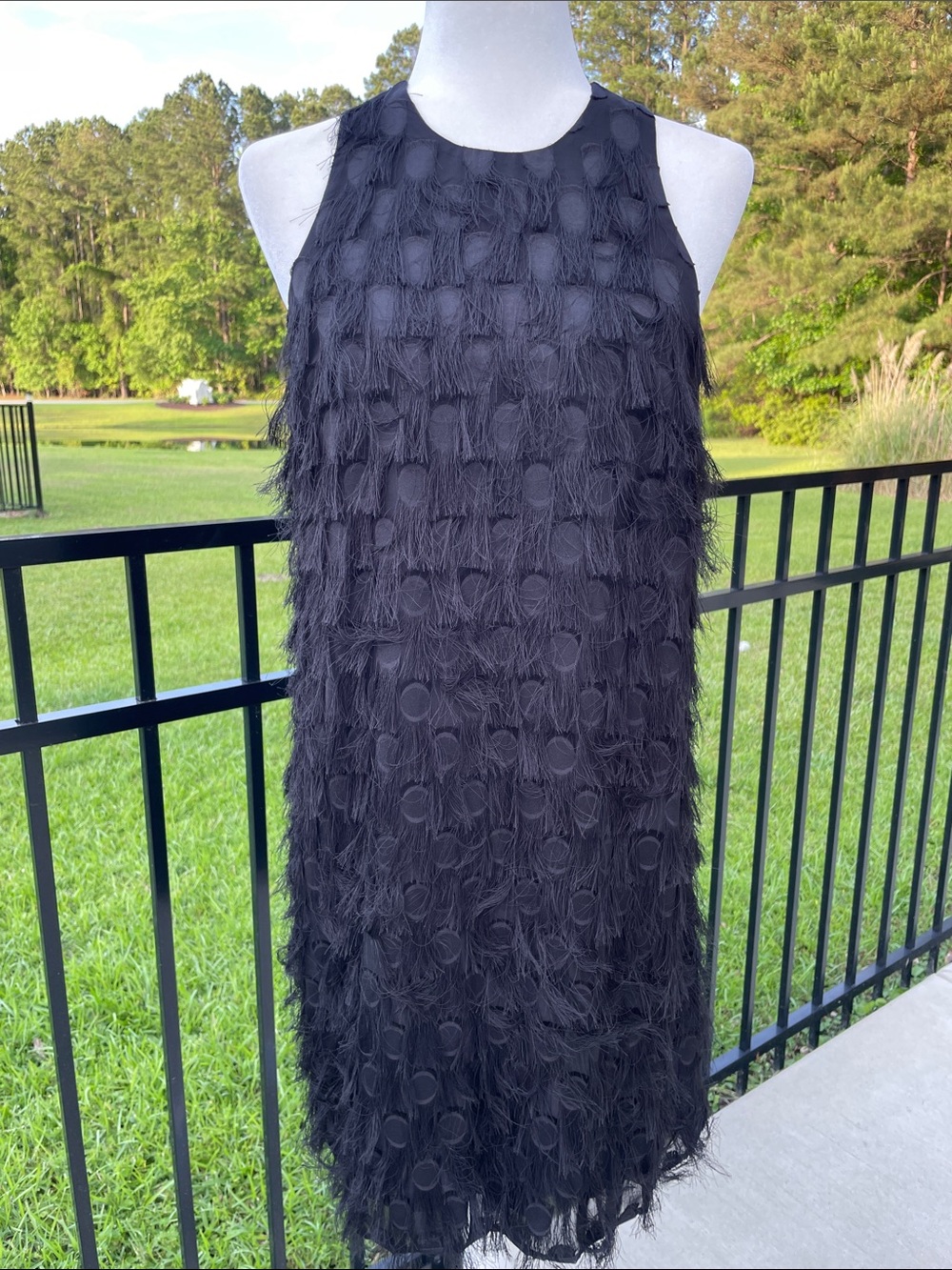 Anthropologie Black Fringe Textured Midi Dress
